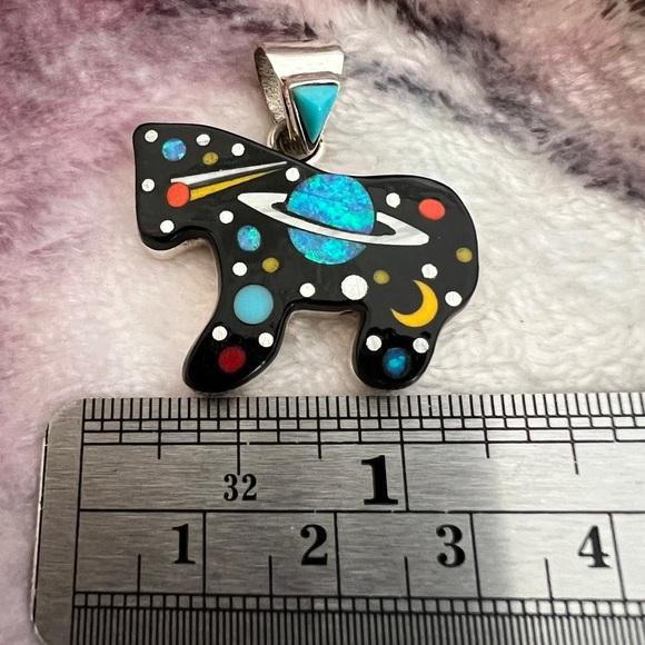 ❤️ Zuni Inlaid Galaxy Native Signed “GI” 925 Horse / Pony Pendant New Mexico - Picture 6 of 13
